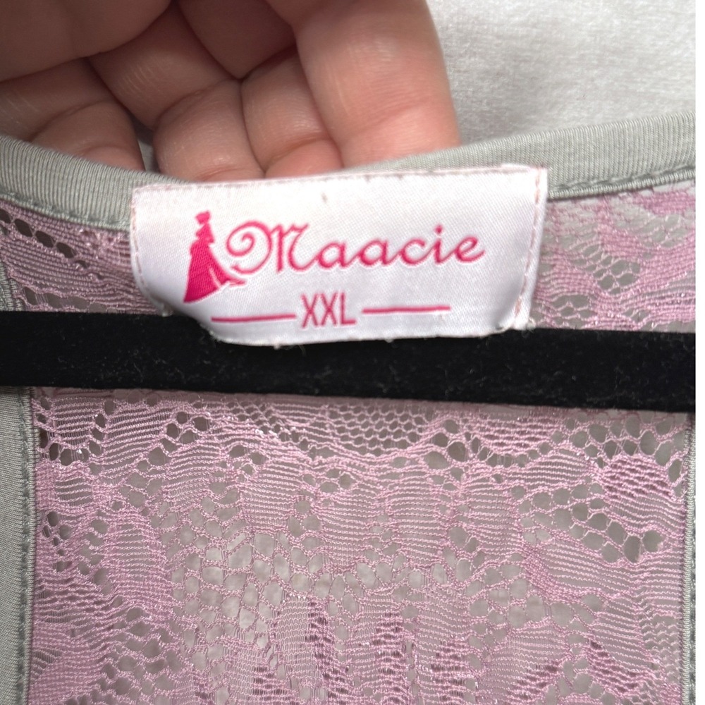 Maacie Womens XXL Maternity Nursing Nightgown Grey Mauve Lace Racerback - Picture 3 of 4